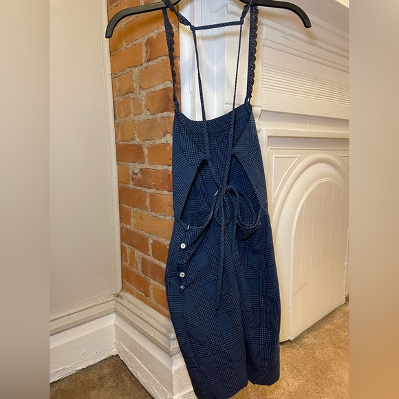 Blue and black plaid smock dress open back - Picture 2 of 2